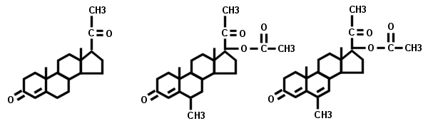 Chemistry Structures of Natural Progesterone and Synthetic Progestins